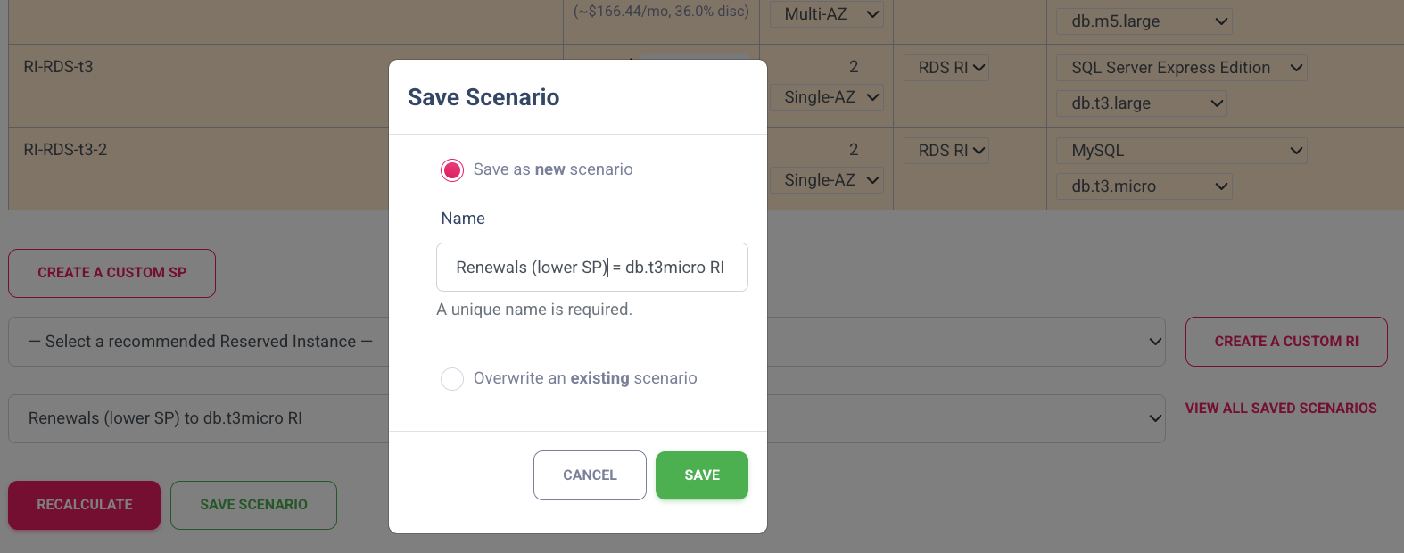 Save Scenario UI